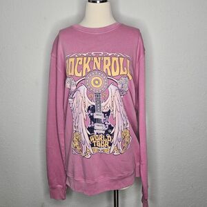 Zutter Rock N Roll Graphic Sweatshirt Pink Pullover 100%‎ Cotton Size S/M